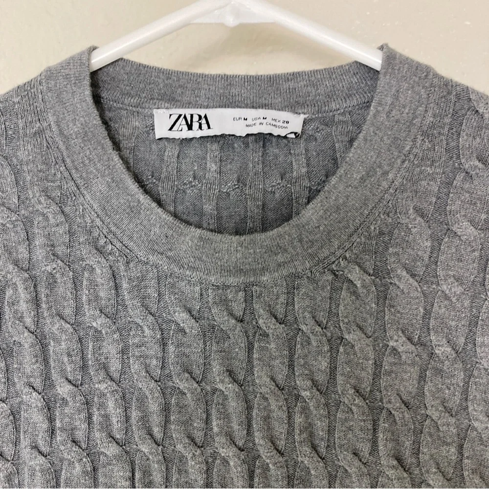 Zara Sweater Cable Knit Round Neck Gray Size M - Picture 15 of 15